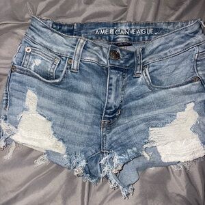 American Eagle Outfitters Light Blue Distressed Jean Shorts